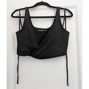 Abercrombie & Fitch Soft A&F Collection Black Wrap Front Seamless Crop Tank Top